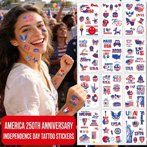 Patriotic America 250th Independence Day Temporary Tattoo Stickers Water Transfer US Flag Face Body Decor Party
