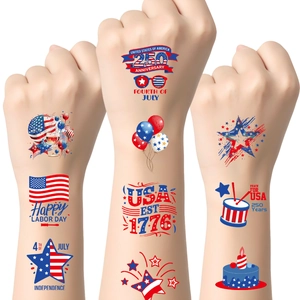 Tatouages temporaires du 250e anniversaire des USA avec drapeaux et motifs de fête