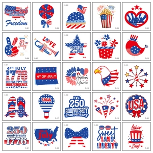 Feuille de 25 tatouages temporaires patriotiques pour le 250e anniversaire des États-Unis