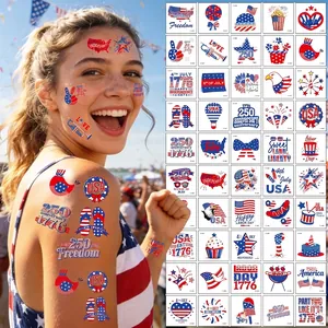 Autocollants De Tatouage Temporaire USA Jour De L'Indépendance Drapeau Patriotique Aigle Transfert D'Eau Décalcomanies Visage Corps