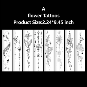 8 pieces of floral and animal temporary tattoos in black and white minimalist style
