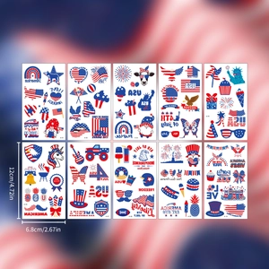 Set of 10 July 4th American flag temporary tattoos featuring eagles and fireworks
