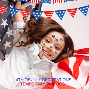 USA 4th of July temporary tattoos set for kids with American flag and USA patterns