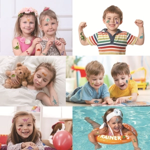 Waterproof cartoon dinosaur temporary tattoos for kids featuring colorful cute animals