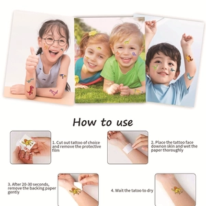 Step-by-step instructions for applying dinosaur temporary tattoos on kids' skin