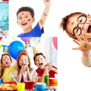 Luminous dinosaur temporary tattoo stickers for kids featuring cartoon T-Rex and Triceratops