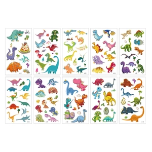 Set of 10 waterproof luminous dinosaur temporary tattoos for kids with colorful cartoon designs