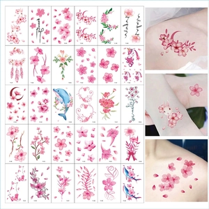 Cherry Blossom Temporary Tattoo Stickers Waterproof Long Lasting Pink Flower Moon Japanese Style For Women Girls Multiple Patterns