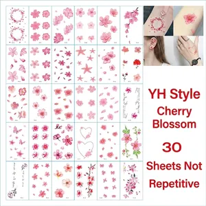 30-piece waterproof cherry blossom tattoo sticker set for arms and collarbone