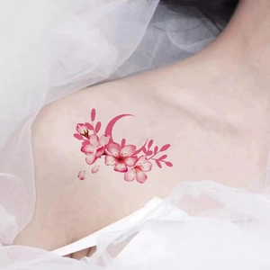 Waterproof cherry blossom and pink moon temporary tattoo for collarbone and shoulder area