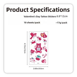 Valentine's Day temporary tattoos showing heart, cupid, and teddy bear patterns