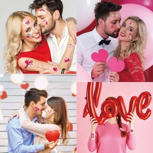Valentine's Day temporary heart tattoos with romantic letters for festive skin decoration