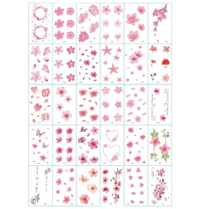 Waterproof cherry blossom and peach flower temporary tattoo stickers set with 30 floral designs