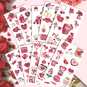 Waterproof Valentine's Day tattoo stickers with red hearts and romantic rose designs