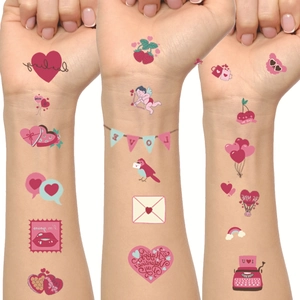Valentine Temporary Heart Tattoos with Pink Cupid, Love Envelopes, and Rainbow Designs