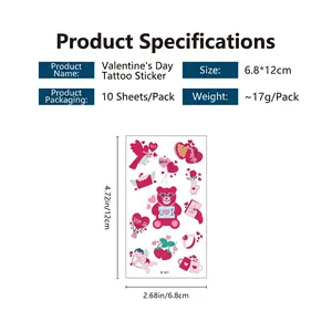 Waterproof Valentine's Day cartoon tattoo stickers set with heart motifs, 6.8x12cm