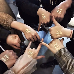 Rose gold temporary tattoos for bride party with Mr and Mrs metallic lettering design