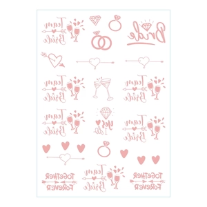 Detail of rose gold Bride and Team Bride temporary tattoos for bachelorette party decor