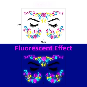 Luminous neon floral butterfly face tattoo showing day effect and night glow feature