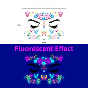 Neon butterfly face tattoo stickers showing 16x12cm size and UV glow effect