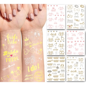 Wedding Temporary Tattoo Stickers Metallic Gold Rose Gold Foil Bride Tribe Bachelorette Party Waterproof Disposable Body Art