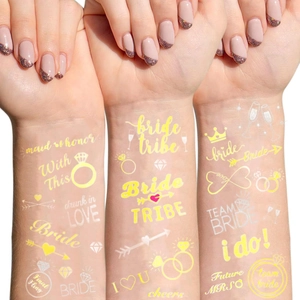 Rose gold bride tribe temporary tattoos for bridal parties and wedding celebrations