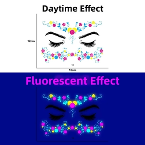 Fluorescent butterfly face tattoos with daylight and night glow effects, size 12x16cm