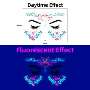 Neon butterfly face tattoo stickers detail showing day effect and UV glow performance