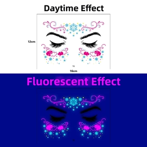 Macro detail of neon butterfly face tattoos showing daytime and fluorescent effects