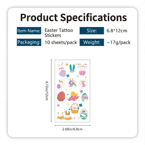 Easter cartoon tattoo stickers set featuring rabbits and colorful eggs for kids