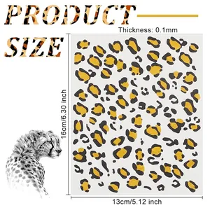 Size chart showing 13x16cm leopard print face tattoo stickers with thickness details