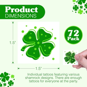 72-pack green shamrock clover temporary tattoos for St. Patrick's Day celebration