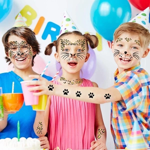 Kids leopard face tattoo stickers and paw print decals for birthday party fun