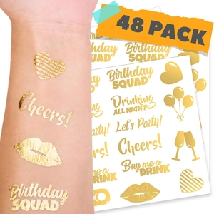 Gold Metallic Temporary Tattoos Waterproof Birthday Party Stickers Birthday Squad Bachelorette Celebration For Women