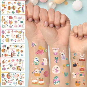 Cute Easter Temporary Tattoo Stickers Waterproof Cartoon Rabbit Colorful Egg Body Art For Kids Boys Girls Party Favors