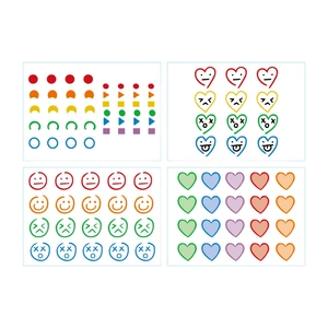 Lot de stickers tatouages temporaires sourire cœur avec motifs géométriques arc-en-ciel
