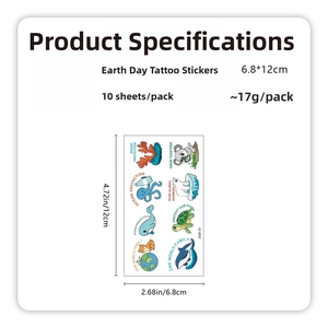 Specifications of eco-friendly Earth Day tattoo stickers with polar bear and sea turtle motifs