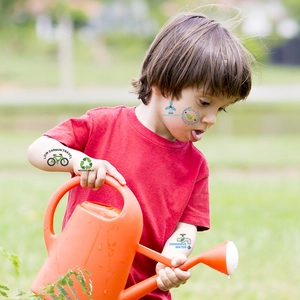 Eco-friendly temporary tattoo stickers for kids featuring green earth and nature themes