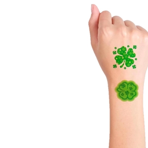 72pcs St. Patrick's Day shamrock temporary tattoos featuring green clover leaf designs