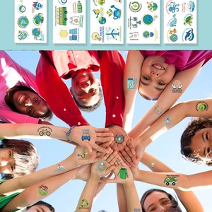 Eco-friendly temporary tattoo set with green earth and nature protection themes