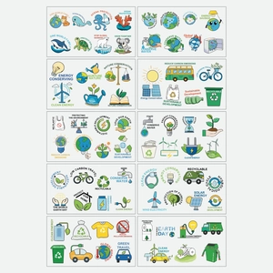 Waterproof eco-friendly temporary tattoos with green plants and earth day cartoon patterns