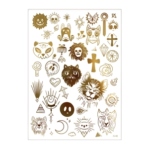 Detailed sheet of metallic gold animal and celestial temporary tattoo stickers