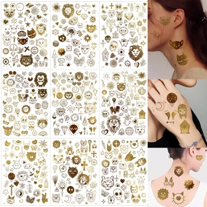 Metallic Gold Temporary Tattoo Stickers Lion Tiger Animal Bohemian Style Waterproof Body Art Decoration For Women Men
