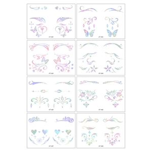 Holographic eye makeup stickers with butterfly and geometric patterns in eight unique styles