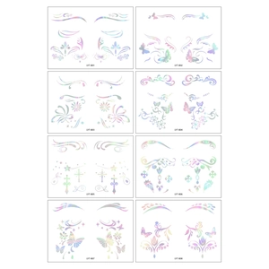 Set of eight holographic butterfly face stickers for music festival makeup styling