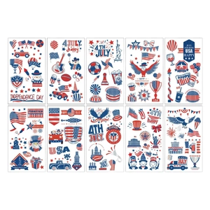 Set of 10 temporary USA Independence Day tattoos featuring patriotic flags and eagles