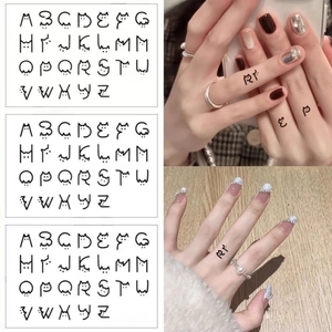 Autocollants De Tatouage Temporaire Alphabet Chat Imperméable Noir Minimaliste Art Corporel Pour Doigts Poignets Style Ins