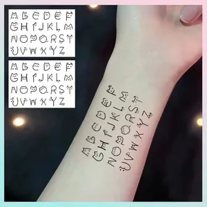 Tatouages temporaires lettres alphabet chat noir minimaliste pour couples et art corporel