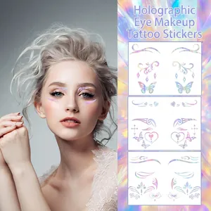 Laser holographic butterfly eye tattoo stickers for music festivals and creative makeup