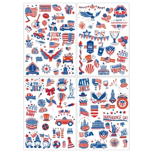 Independence Day temporary tattoo set with US flags, eagles and fireworks for 4th July party